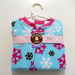 New - Carters Child of Mine Blanket Sleeper Girls Snowflakes - 12 Months